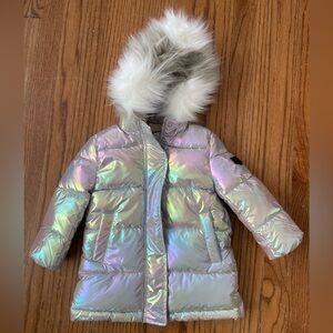 SAM EDELMAN Girl's Iridescent Quilted Faux Fur Hooded Puffer Jacket